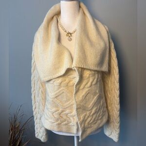 Doncaster Sport Ivory Wool Alpaca Cable Knit Open Front Sweater Cardigan M